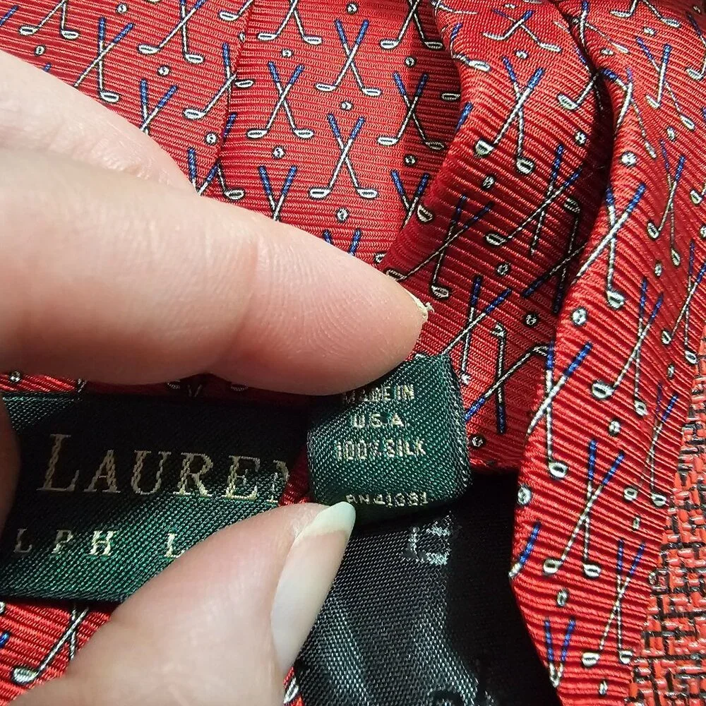 Vintage Lauren Ralph Lauren Silk Tie‎ OS Red Golf Club Pattern Old Money Office